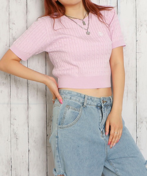GORGE（ゴージ）の「ケーブルニット刺しゅうプルオーバー（Tシャツ/カットソー・レディース・ピンク/オフホワイト/ネイビー/グレー・F）」の6枚目の写真