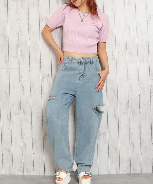 GORGE（ゴージ）の「ケーブルニット刺しゅうプルオーバー（Tシャツ/カットソー・レディース・ピンク/オフホワイト/ネイビー/グレー・F）」の7枚目の写真