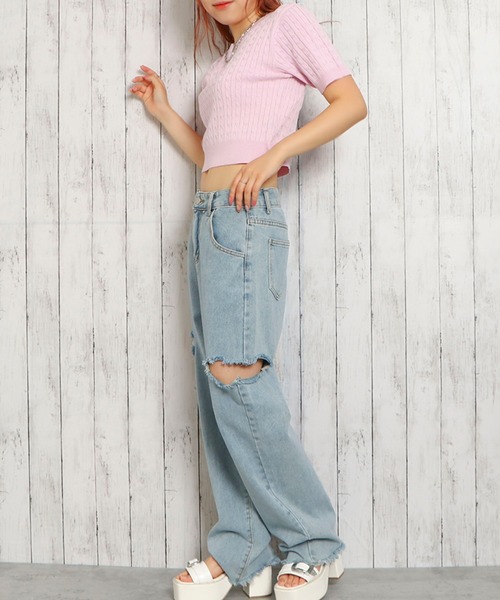 GORGE（ゴージ）の「ケーブルニット刺しゅうプルオーバー（Tシャツ/カットソー・レディース・ピンク/オフホワイト/ネイビー/グレー・F）」の8枚目の写真
