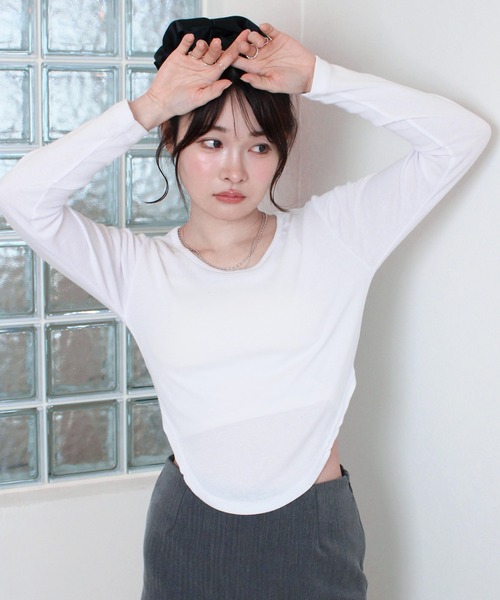 セール】【HIT ITEM!】ボディースーツ風トップス / 長袖 クルーネック セール】【HIT ITEM!】ボディースーツ風トップス / 長袖 クルーネック