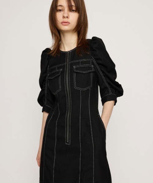 【セール】【再入荷】GATHER SLEEVE ZIP S/OP ギャザー スリーブ ジップ ショート ワンピース（ワンピース）｜SLY（スライ）