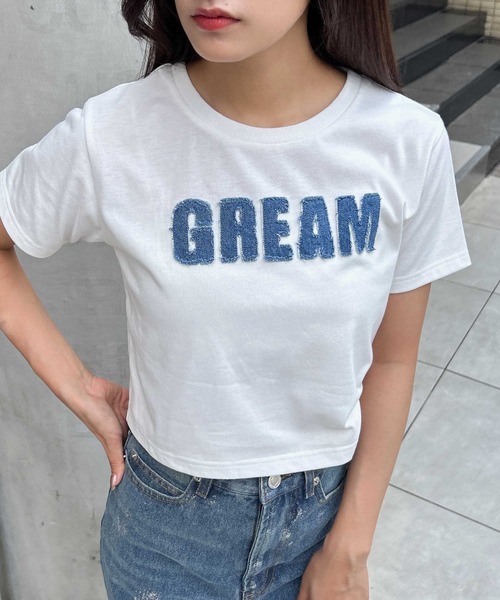 INGNI(イング)の「パッチデニムコンパクトTシャツ(Tシャツ/カットソー・レディース・オフホワイト/チャコールグレー/ブラック・M)」の1枚目の写真