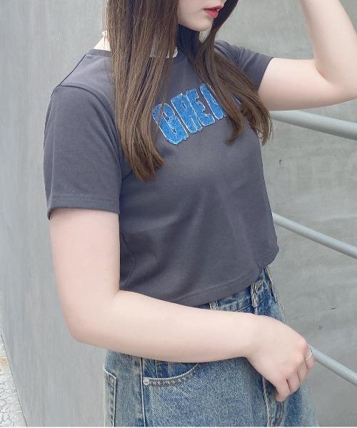 INGNI(イング)の「パッチデニムコンパクトTシャツ(Tシャツ/カットソー・レディース・オフホワイト/チャコールグレー/ブラック・M)」の21枚目の写真