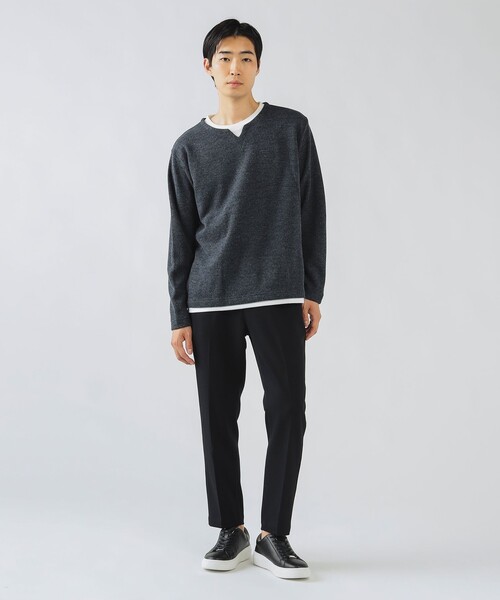 BEAMS HEART(ビームスハート)の「畦編み キーネック フェイクレイヤー カットソー(Tシャツ/カットソー・メンズ・グレー/ネイビー・S/M/L/XL)」の10枚目の写真