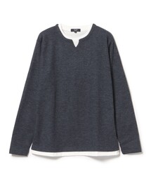 畦編み キーネック フェイクレイヤー カットソー