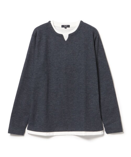BEAMS HEART(ビームスハート)の「畦編み キーネック フェイクレイヤー カットソー(Tシャツ/カットソー・メンズ・グレー/ネイビー・S/M/L/XL)」の2枚目の写真