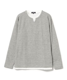 畦編み キーネック フェイクレイヤー カットソー