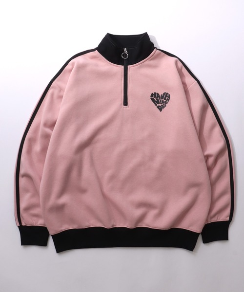 セール】ハートロゴバックプリント 裏起毛ハーフジップスウェット