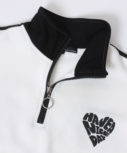 セール】ハートロゴバックプリント 裏起毛ハーフジップスウェット