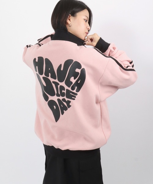 ami ビッグハート ハーフジップ スウェット トレーナー ピンク