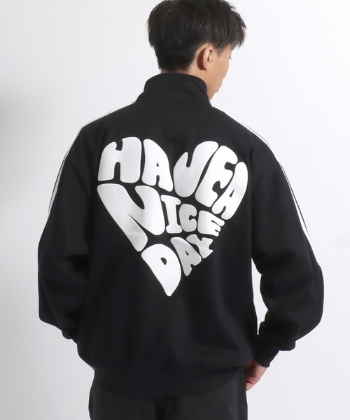 セール】ハートロゴバックプリント 裏起毛ハーフジップスウェット