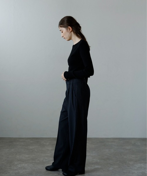 ピンストライプパンツ /Pinstripe Wrap Layered Pants MINERTE（ミネルテ）の「【MINERTE】pinstripe pants / センター