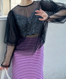 mi via loca | 【2WAY】配色チュール レイヤード ボリュームスリーブトップス(シャツ/ブラウス)