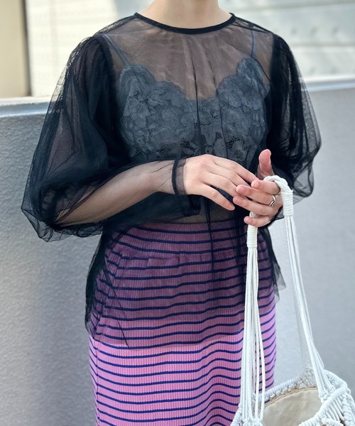biby チュールスリーブ トップス 中古・古着通販】bibiy (ビビィ) チュールドット柄シアー