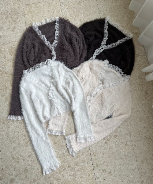 one after another NICE CLAUP（ワンアフターアナザーナイスクラップ）の「レースフェザーカーディガン（カーディガン/ボレロ・レディース・モカ/ベージュ/オフホワイト/チャコールグレー・FREE）」の22枚目の写真