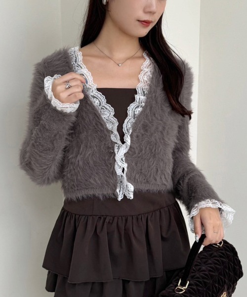 one after another NICE CLAUP（ワンアフターアナザーナイスクラップ）の「レースフェザーカーディガン（カーディガン/ボレロ・レディース・モカ/ベージュ/オフホワイト/チャコールグレー・FREE）」の16枚目の写真