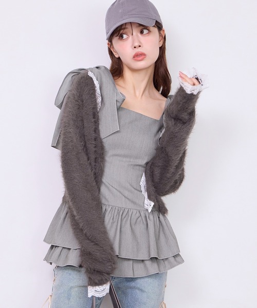 one after another NICE CLAUP（ワンアフターアナザーナイスクラップ）の「レースフェザーカーディガン（カーディガン/ボレロ・レディース・モカ/ベージュ/オフホワイト/チャコールグレー・FREE）」の6枚目の写真