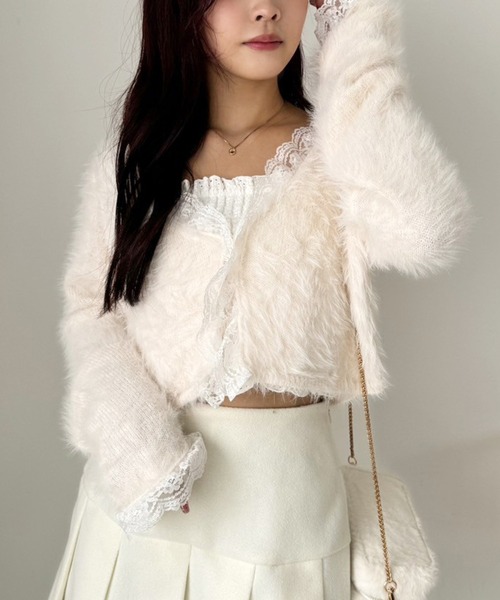 one after another NICE CLAUP（ワンアフターアナザーナイスクラップ）の「レースフェザーカーディガン（カーディガン/ボレロ・レディース・モカ/ベージュ/オフホワイト/チャコールグレー・FREE）」の7枚目の写真