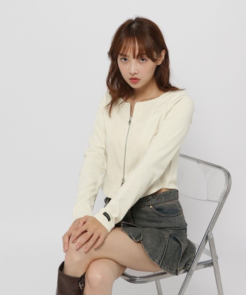 3.3 Field Trip (3.3フィールドトリップ)の「3.3 Field Trip/キリカエ ジップカーディガン(カーディガン/ボレロ・レディース・ベージュ/チャコール/ブルー・FREE)」の5枚目の写真