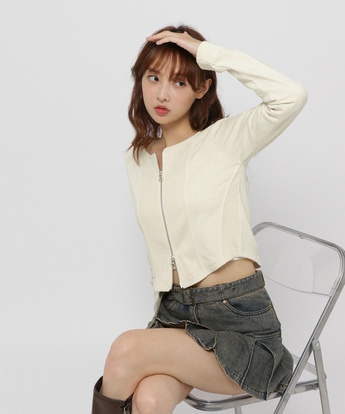 3.3 Field Trip (3.3フィールドトリップ)の「3.3 Field Trip/キリカエ ジップカーディガン(カーディガン/ボレロ・レディース・ベージュ/チャコール/ブルー・FREE)」の7枚目の写真