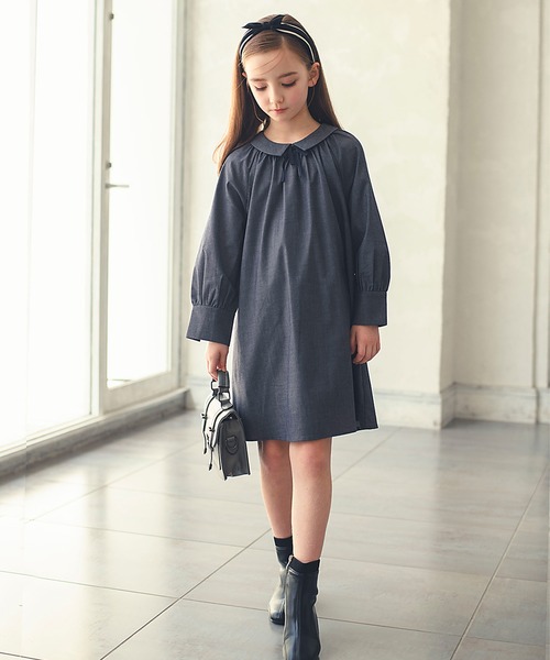 ダークグレー長袖フォーマルワンピース（ワンピース）｜DRESCCO