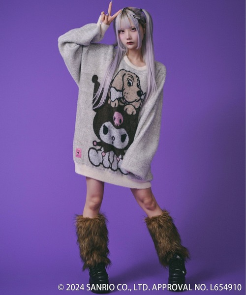 【GALFY/ガルフィー】×【KUROMI/クロミ】ふわふわシャギーニット クロミ×GALFY(ガルフィー) ふわふわシャギーニット - O.White / ロック