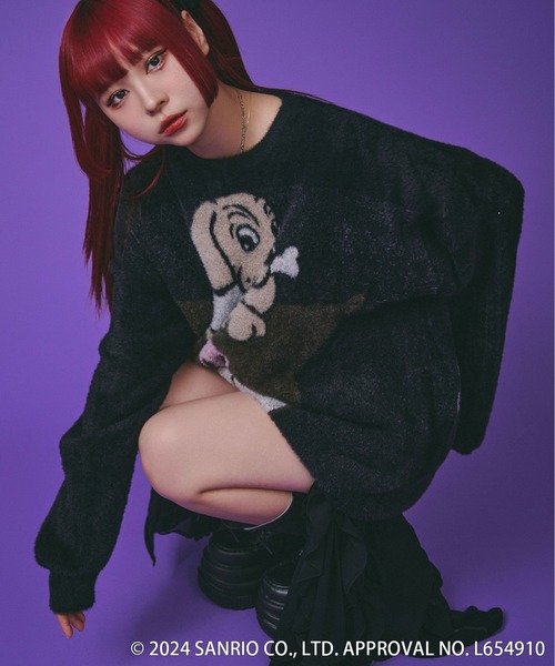 【GALFY/ガルフィー】×【KUROMI/クロミ】ふわふわシャギーニット クロミ×GALFY(ガルフィー) ふわふわシャギーニット - O.White / ロック