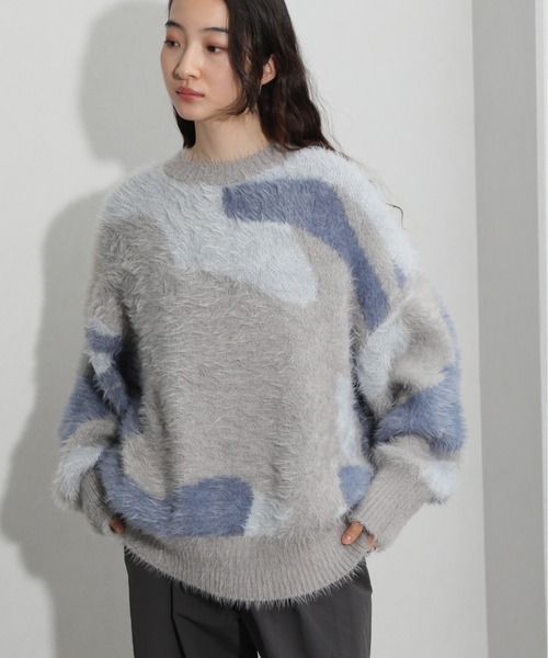NOGLE(ノグル)の「【NOGLE/ノグル】シャギーデザインオーバーニット(ニット/セーター・レディース・グレー/アイボリー/ブラック/ライトグレー・FREE)」の3枚目の写真