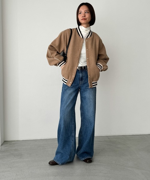 CANAL JEAN（キャナルジーン）の「CALL MY NAME　ウール混スタジャン（スタジャン・レディース・チャコールグレー/キャメル・ONE SIZE）」の8枚目の写真