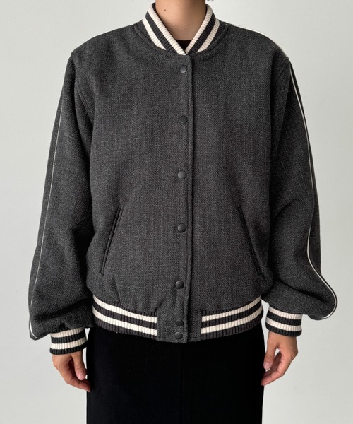CANAL JEAN（キャナルジーン）の「CALL MY NAME　ウール混スタジャン（スタジャン・レディース・チャコールグレー/キャメル・ONE SIZE）」の9枚目の写真