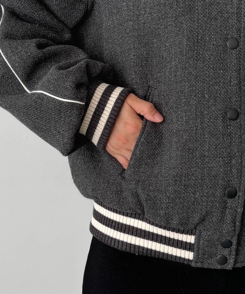 CANAL JEAN（キャナルジーン）の「CALL MY NAME　ウール混スタジャン（スタジャン・レディース・チャコールグレー/キャメル・ONE SIZE）」の13枚目の写真