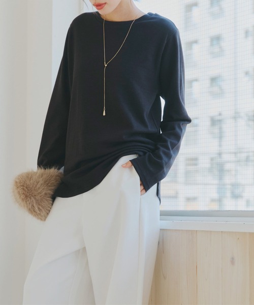 KOBE LETTUCE（コウベレタス）の「[ 選べるサイズ M/L/XL ] コットンブレンドあったかロンT（Tシャツ/カットソー・レディース・ホワイト/ボルドー/ブラック/アイボリー系・L/M/XL）」の6枚目の写真