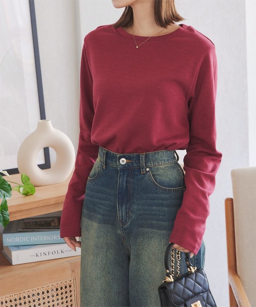 KOBE LETTUCE（コウベレタス）の「[ 選べるサイズ M/L/XL ] コットンブレンドあったかロンT（Tシャツ/カットソー・レディース・ホワイト/ボルドー/ブラック/アイボリー系・L/M/XL）」の11枚目の写真