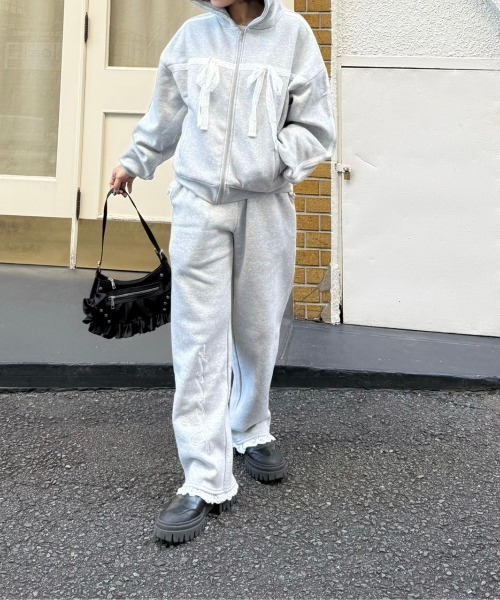 nemne store（ネンネストア）の「【Seoup】裏起毛レースジップアップフーディ（パーカー・レディース・杢グレー/ブラック・SMALL/MEDIUM）」の11枚目の写真