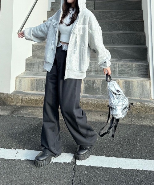 nemne store（ネンネストア）の「【Seoup】裏起毛レースジップアップフーディ（パーカー・レディース・杢グレー/ブラック・SMALL/MEDIUM）」の12枚目の写真