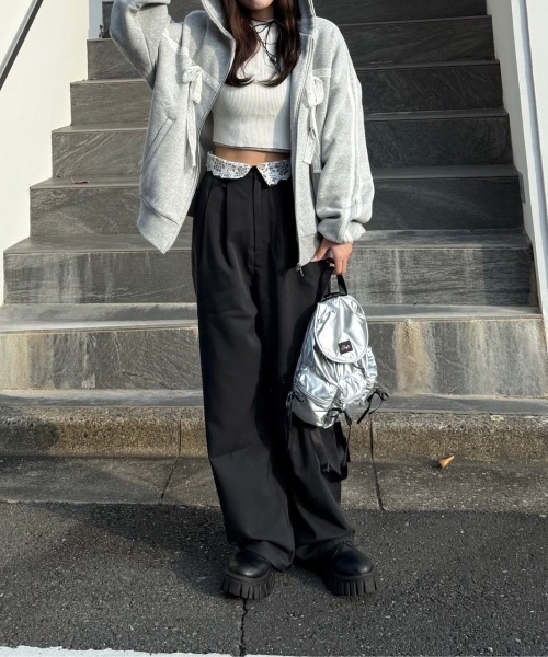 nemne store（ネンネストア）の「【Seoup】裏起毛レースジップアップフーディ（パーカー・レディース・杢グレー/ブラック・SMALL/MEDIUM）」の13枚目の写真