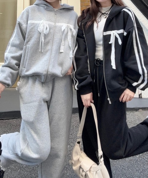 nemne store（ネンネストア）の「【Seoup】裏起毛レースジップアップフーディ（パーカー・レディース・杢グレー/ブラック・SMALL/MEDIUM）」の18枚目の写真