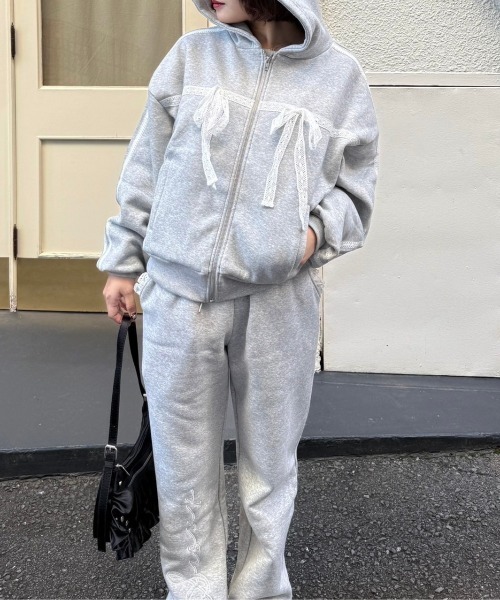 nemne store（ネンネストア）の「【Seoup】裏起毛レースジップアップフーディ（パーカー・レディース・杢グレー/ブラック・SMALL/MEDIUM）」の10枚目の写真