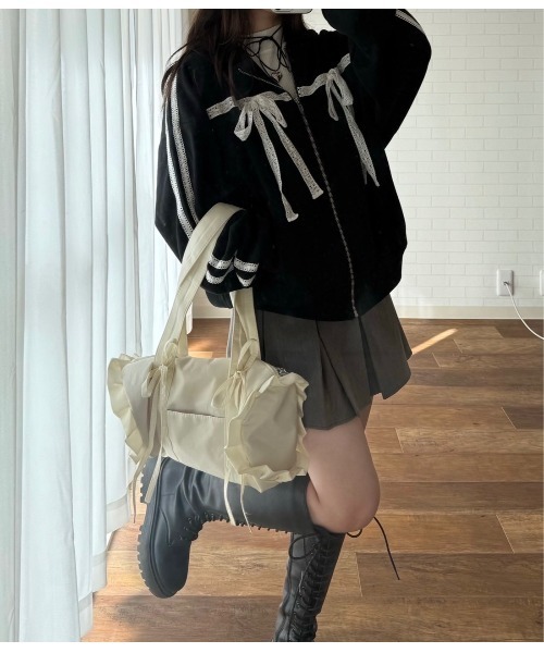 nemne store（ネンネストア）の「【Seoup】裏起毛レースジップアップフーディ（パーカー・レディース・杢グレー/ブラック・SMALL/MEDIUM）」の8枚目の写真