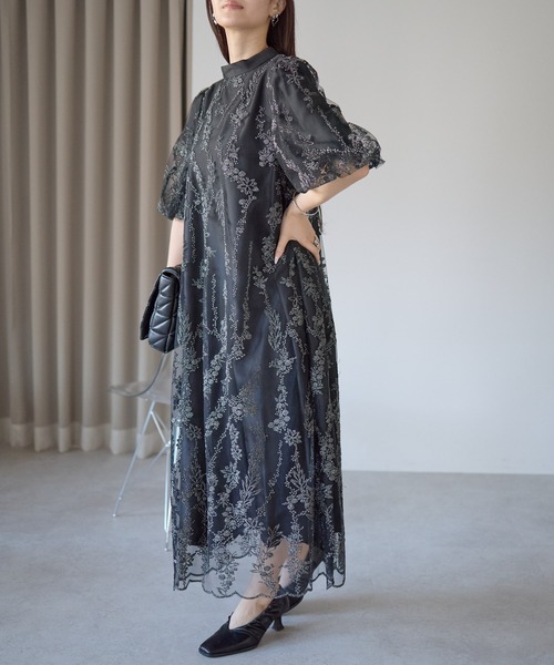 PREFERIR（プレフェリール）の「チュール刺繍 Aライン結婚式 パーティードレス（ドレス・レディース・チャコールグレー/ブラック/ベージュ・MEDIUM/SMALL）」の22枚目の写真