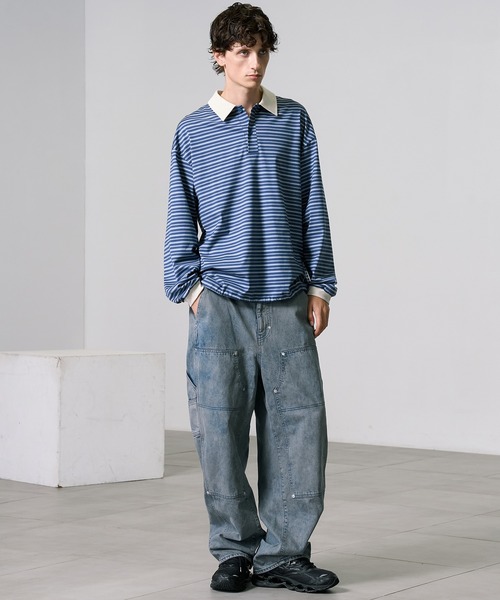 セットアップ対応〉PUBLIC DENIM ダブルニーパンツ / アッシュブルー