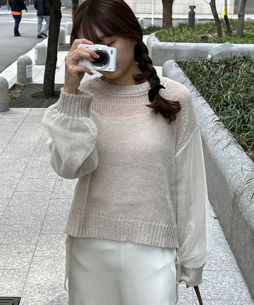 INTER FACTORY(インターファクトリー)の「azusa - チュールドッキングローゲージニット made in INTER FACTORY(ニット/セーター・レディース・グレー/ホワイト・FREE)」の12枚目の写真