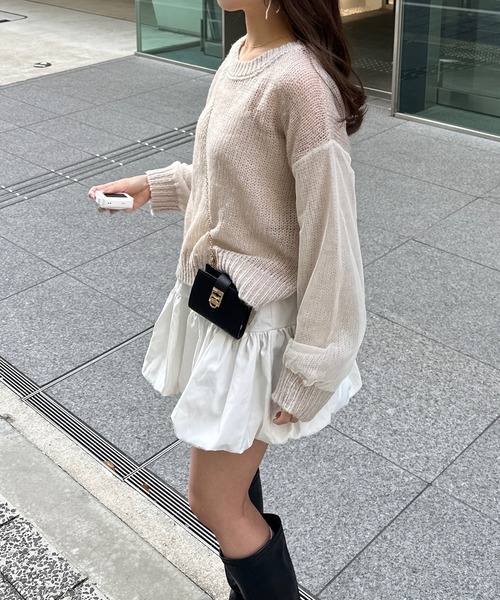 INTER FACTORY(インターファクトリー)の「azusa - チュールドッキングローゲージニット made in INTER FACTORY(ニット/セーター・レディース・グレー/ホワイト・FREE)」の15枚目の写真