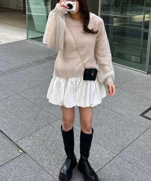 INTER FACTORY(インターファクトリー)の「azusa - チュールドッキングローゲージニット made in INTER FACTORY(ニット/セーター・レディース・グレー/ホワイト・FREE)」の16枚目の写真