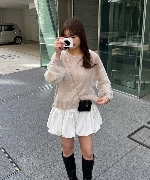 ニット セーター azusa - チュールドッキングローゲージニット made in INTER FACTORY レディース セール】azusa - チュールドッキングローゲージニット made in