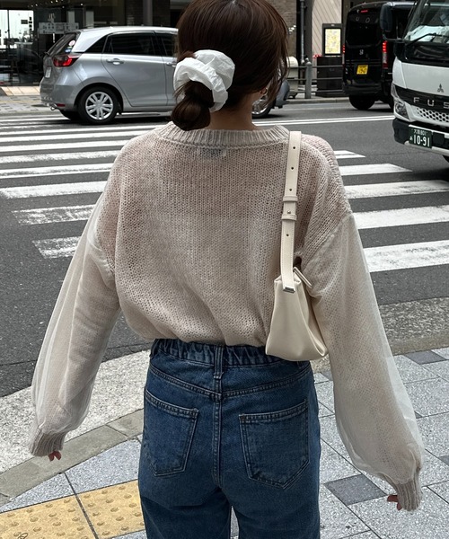 INTER FACTORY(インターファクトリー)の「azusa - チュールドッキングローゲージニット made in INTER FACTORY(ニット/セーター・レディース・グレー/ホワイト・FREE)」の6枚目の写真