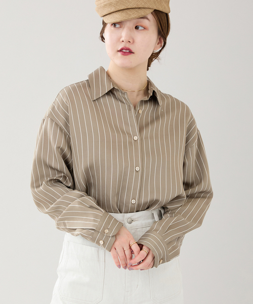 IENA（イエナ）の「サテン ストライプ シャツ（シャツ/ブラウス・レディース・ブラウン/アイボリー・FREE）」の16枚目の写真