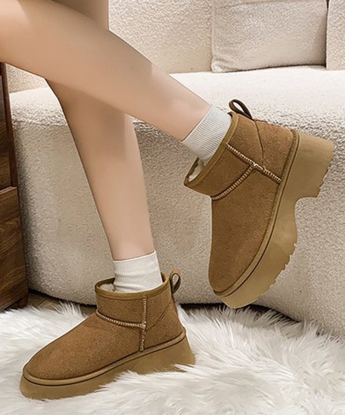 セール】スエード調 ムートン 厚底 ショート ブーツ（ブーツ）｜Lace