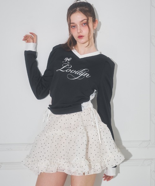 Lovilyn（ラヴィリン）の「キラキラロゴガーリーゲームシャツ（Tシャツ/カットソー・レディース・ブラック/サックスブルー/ホワイト・FREE）」の2枚目の写真