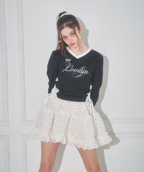 Lovilyn（ラヴィリン）の「キラキラロゴガーリーゲームシャツ（Tシャツ/カットソー・レディース・ブラック/サックスブルー/ホワイト・FREE）」の7枚目の写真